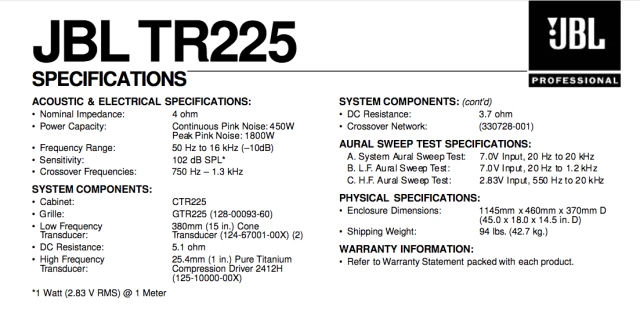 JBL TR225 USA Άψογα