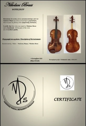 Certificate Viola handmade by Nikolaus Brass